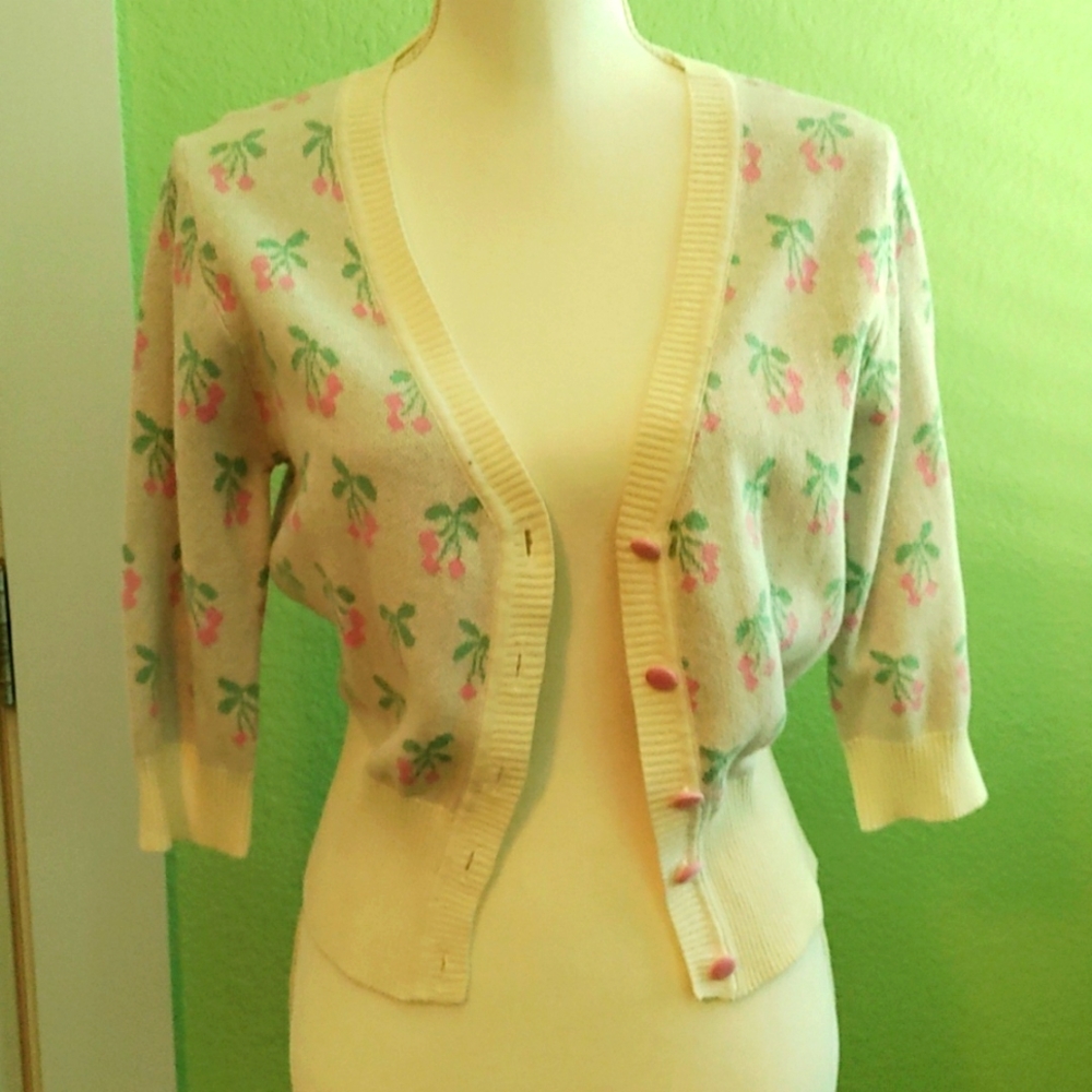 Collectif Cherry Cardigan Crop Sweater